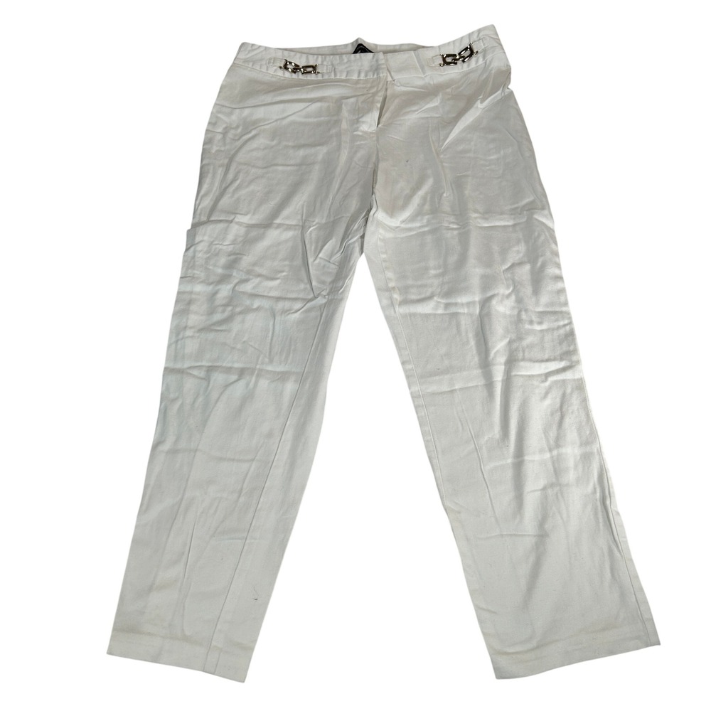 Ashley Stewart White Cotton Blend Straight Leg Pants Chain Detail 1250X Size 14